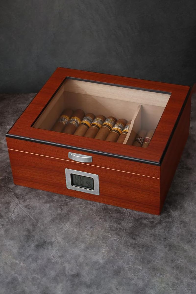 Falconetti Açık Kahverengi Def olu Camlı Humidor Puro Kutusu rd47-d