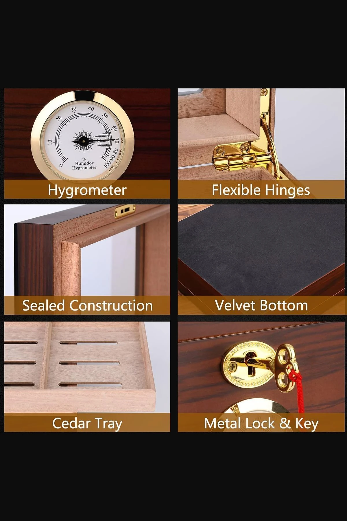 Falconetti Kahverengi Camlı 2 Katlı Humidor Puro Kutusu rd46