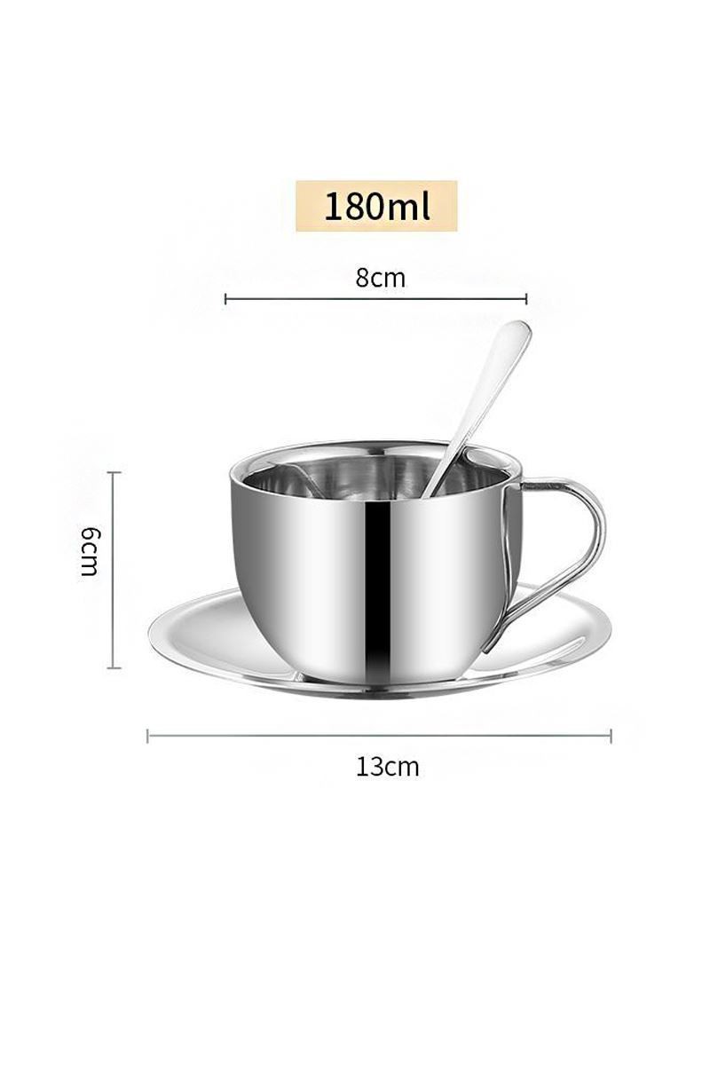 Çelik 3 Parça 180 ml Çift Cidarlı Espresso Kahve Fincan Seti Sunum Bardağı mt120