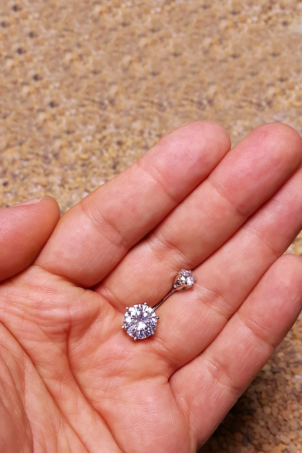 Chavin Beyaz Çift Yuvarlak Taşlı Büyük Boy Göbek Piercing er84