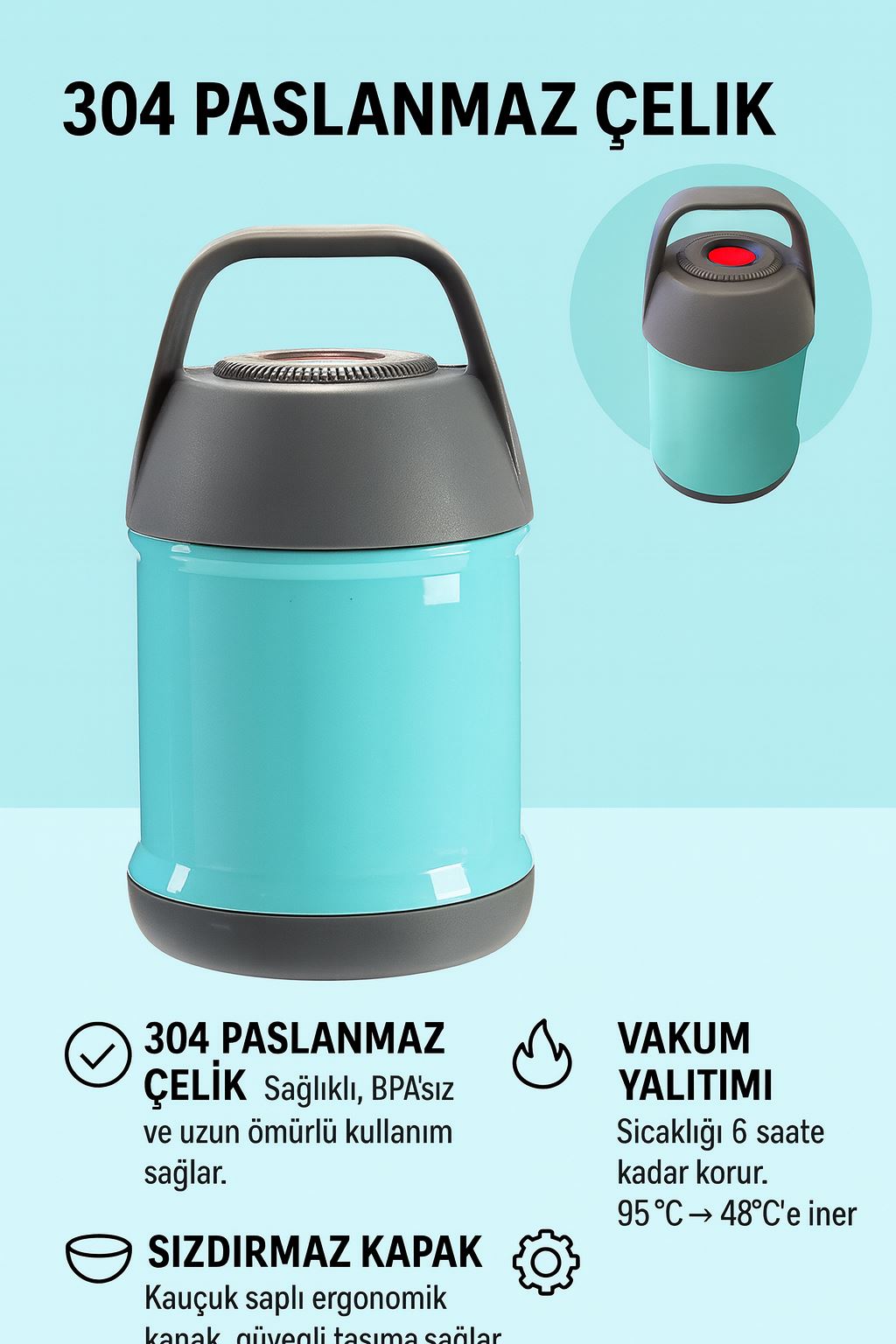 Mavi 304 Çelik 450 ml Vakumlu Bebek Mama Saklama Termosu Mug cin297mv