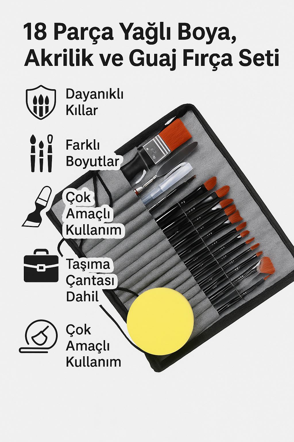 18 Parça Yağlı Boya Akrilik Boya Goaj Boya Fırçası Takımı Fırça Seti cin682