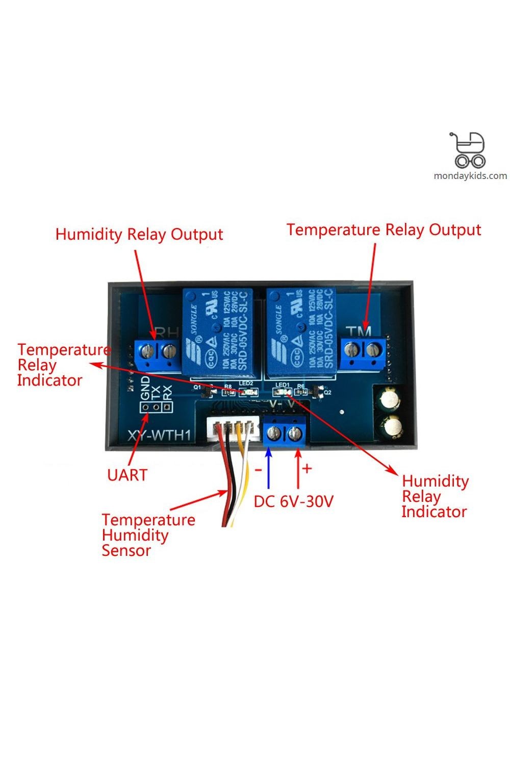 Sıcaklık ve Nem Ölçer Ekranlı Röle Termostat xy-wth1 thr317