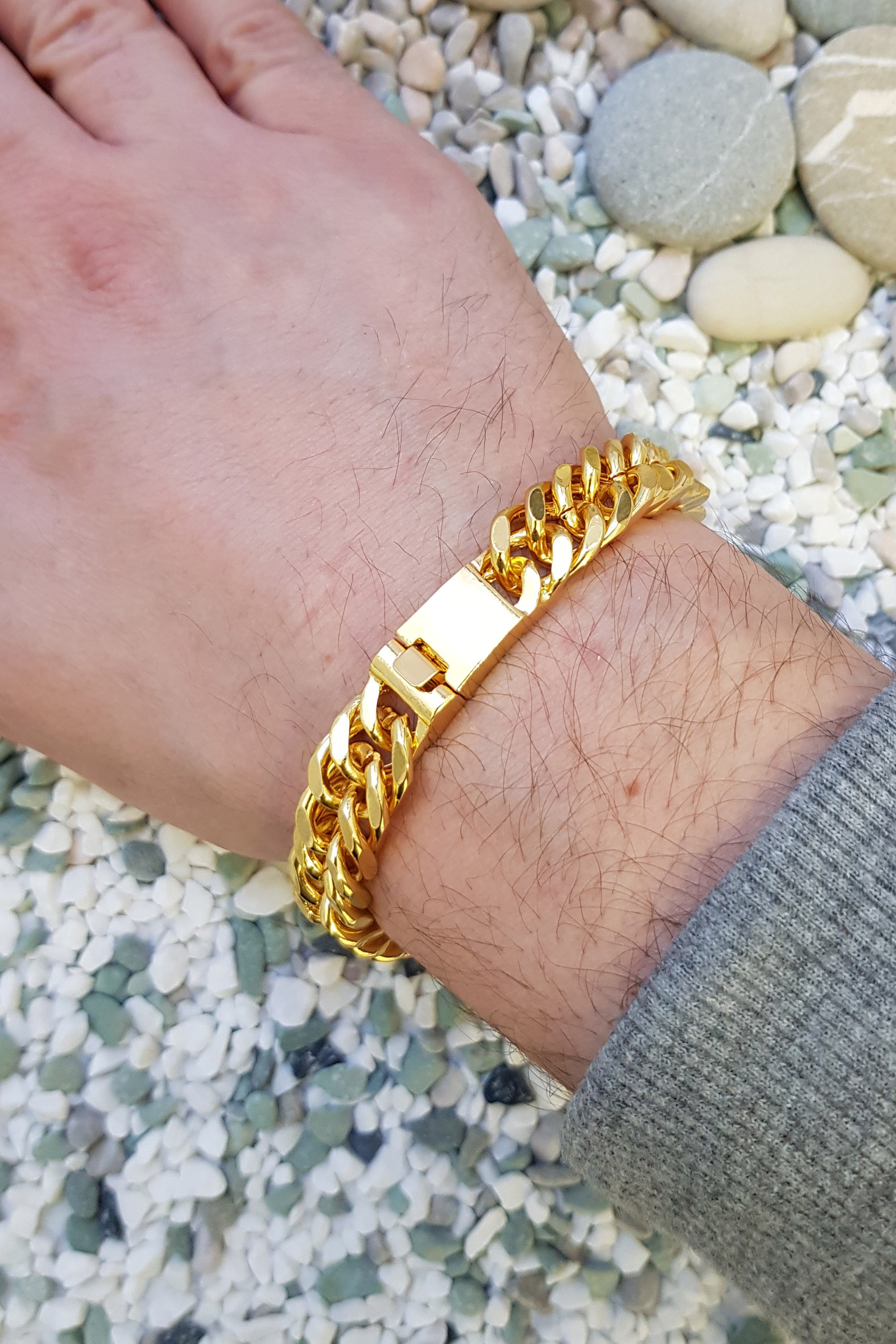 Chavin 12 mm. Kalın Gold Erkek Bileklik ee87