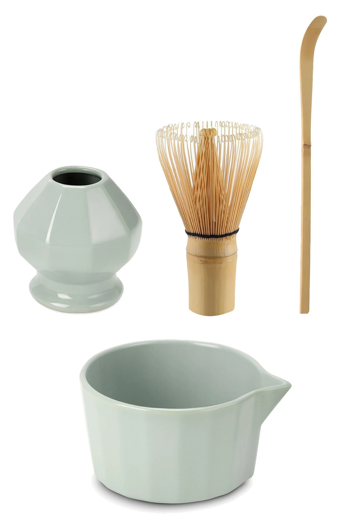 4lü Matcha Set Kase Kaşık Whisk Tutucu Bambu Whisk Çırpıcı ve Bambu Kaşık mt248