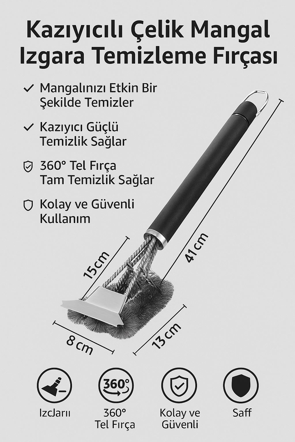 Kazıyıcılı Çelik Mangal Izgara Barbekü Temizleme Fırçası cin352