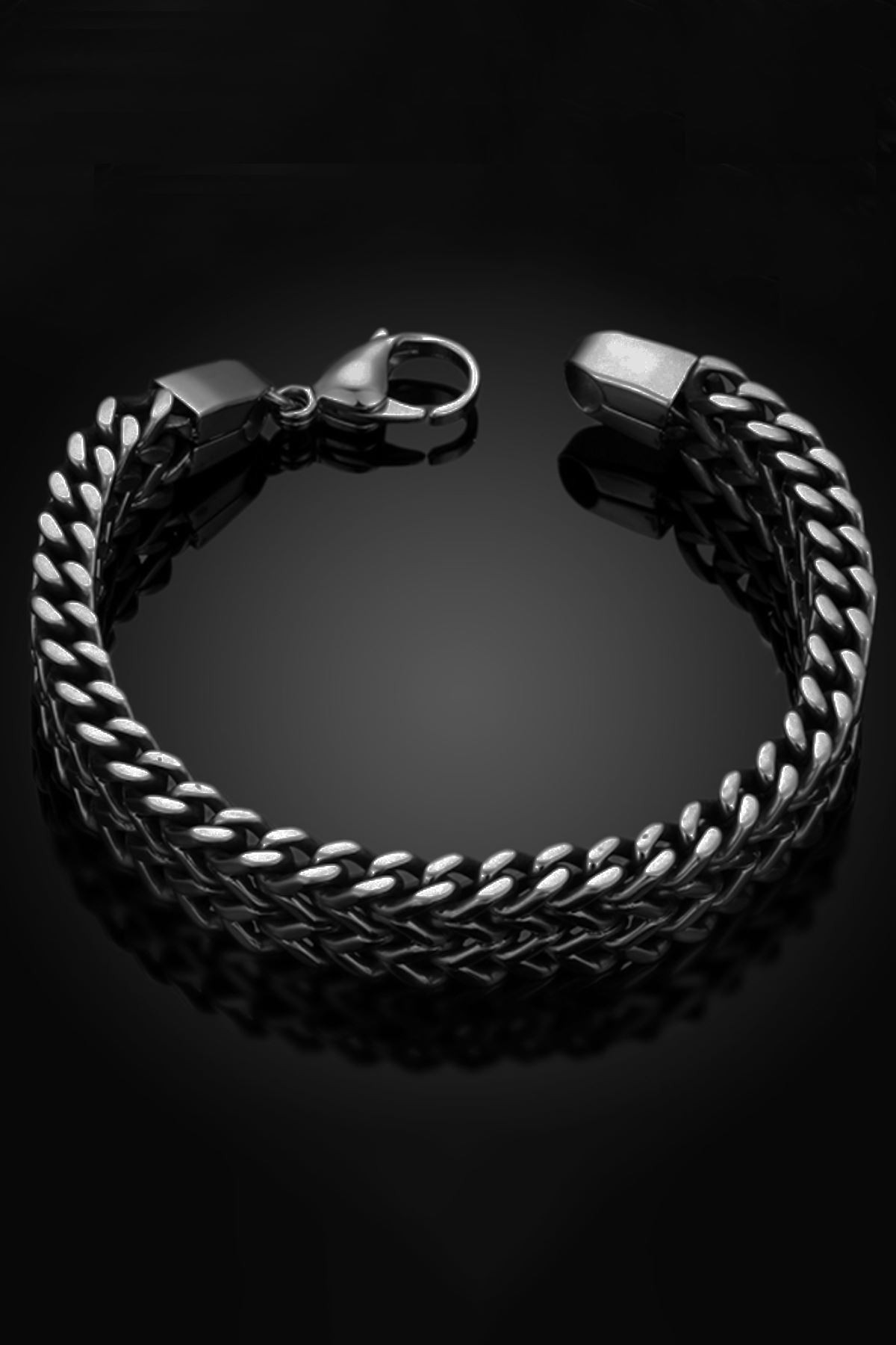 Chavin 12 mm. Kalın Gri Çelik Erkek Bileklik dp93