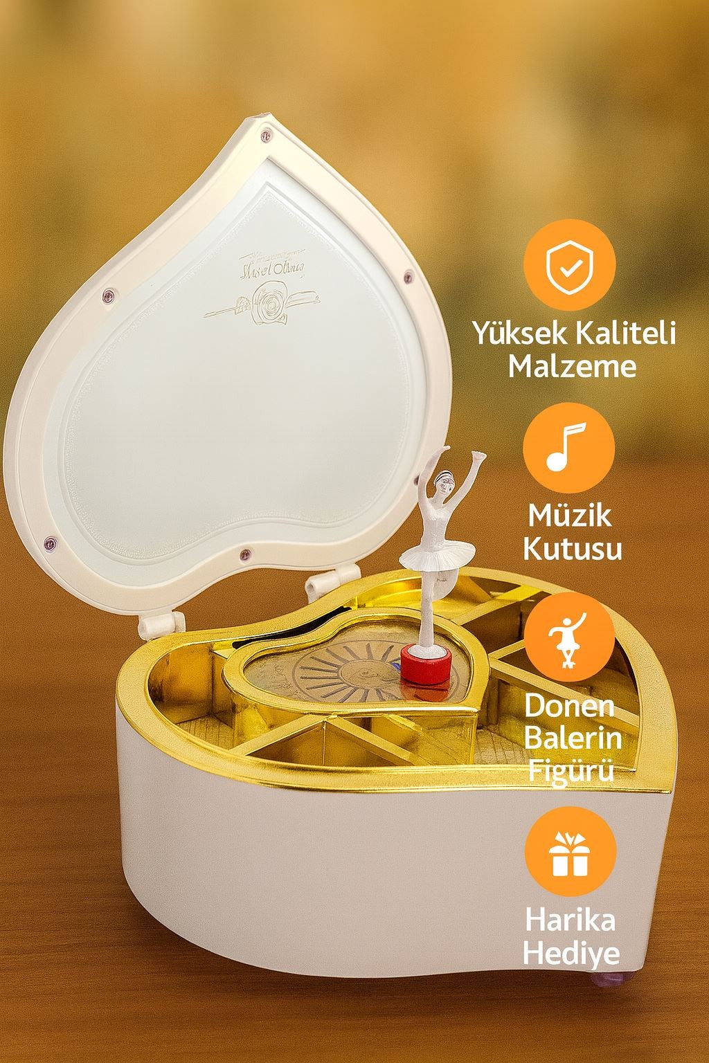 Hareketli Balerinli Kalp Takı ve Müzik Kutusu hd138