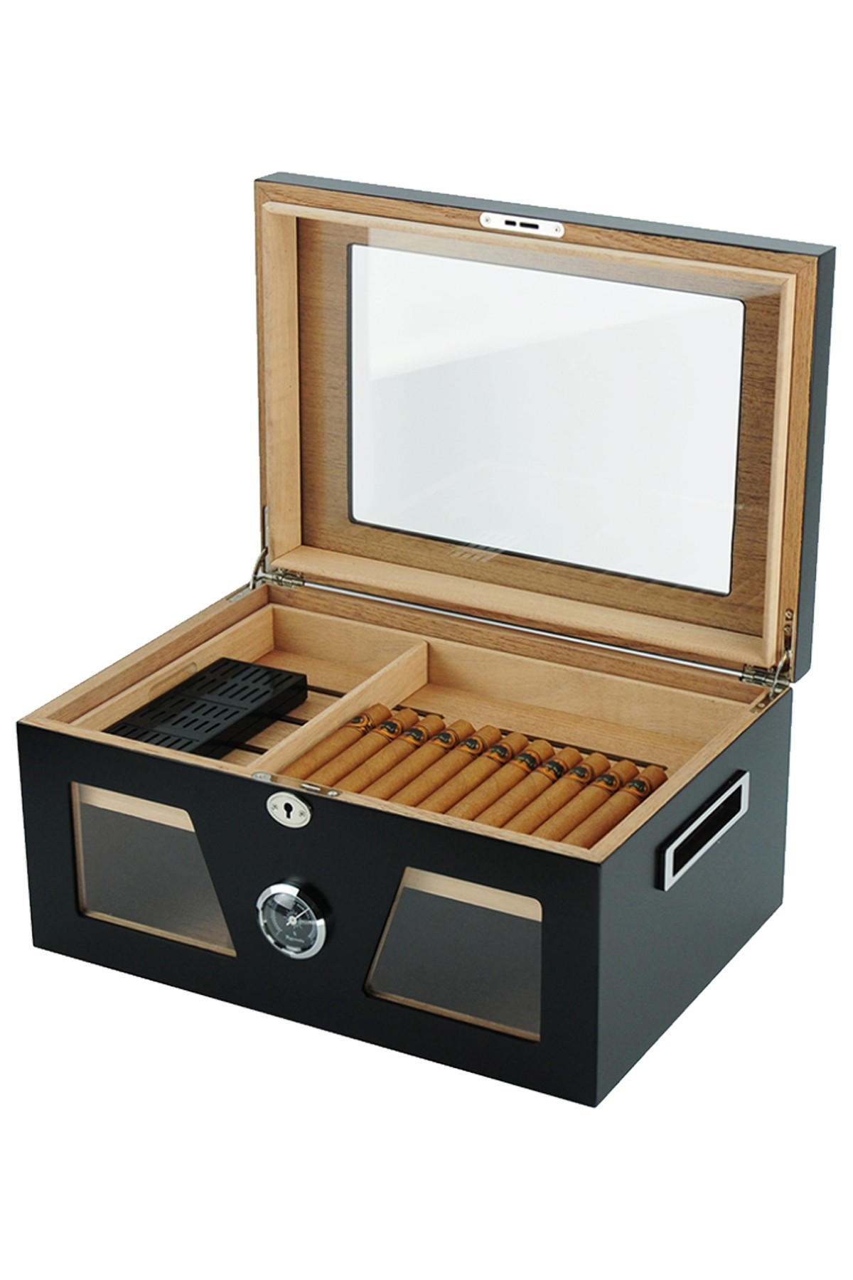 Falconetti Siyah 2 Katlı Camlı Humidor Puro Kutusu rc21