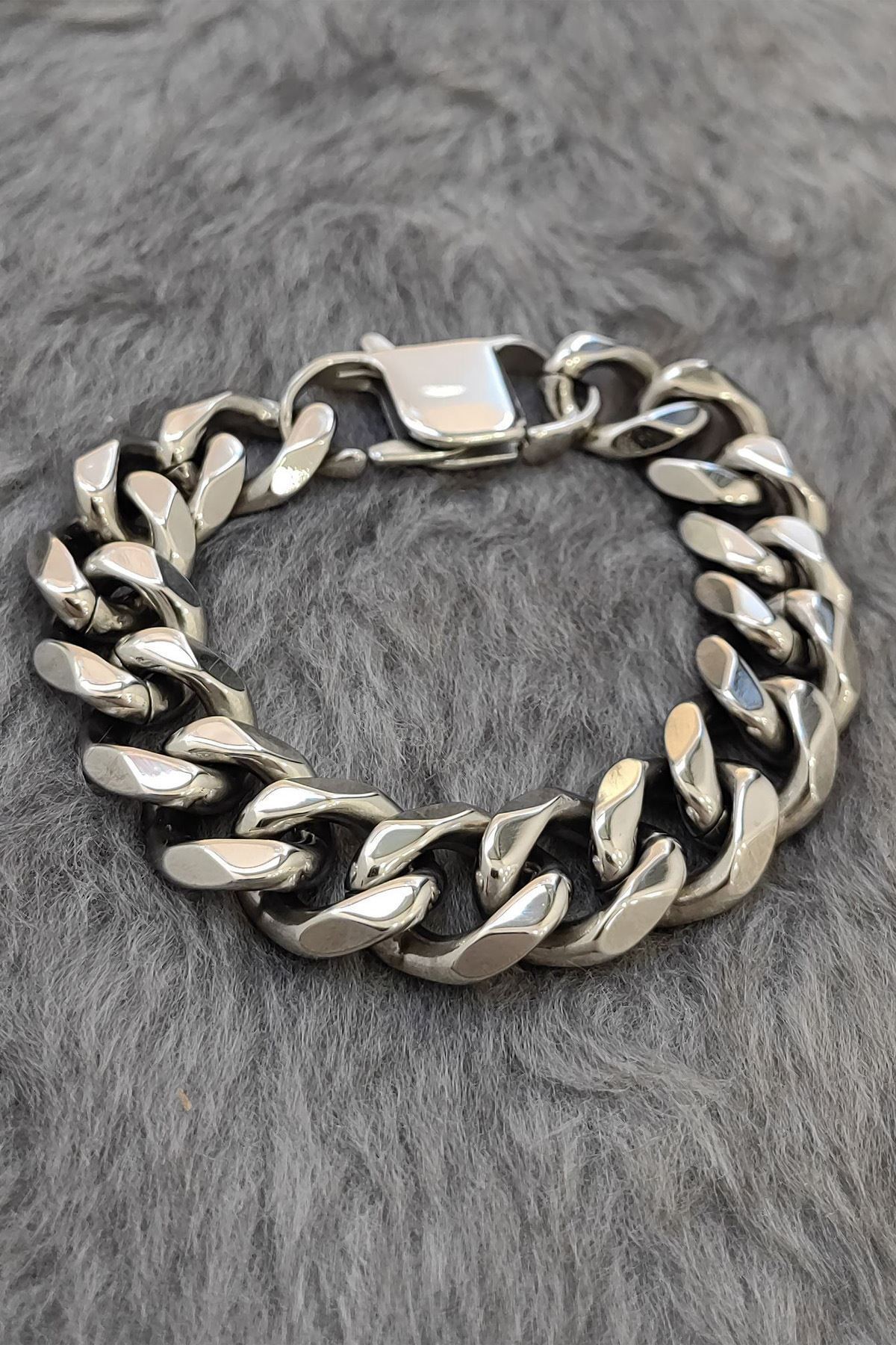 Chavin 14,5 mm. Gri Çelik Kalın Erkek Bileklik ev57
