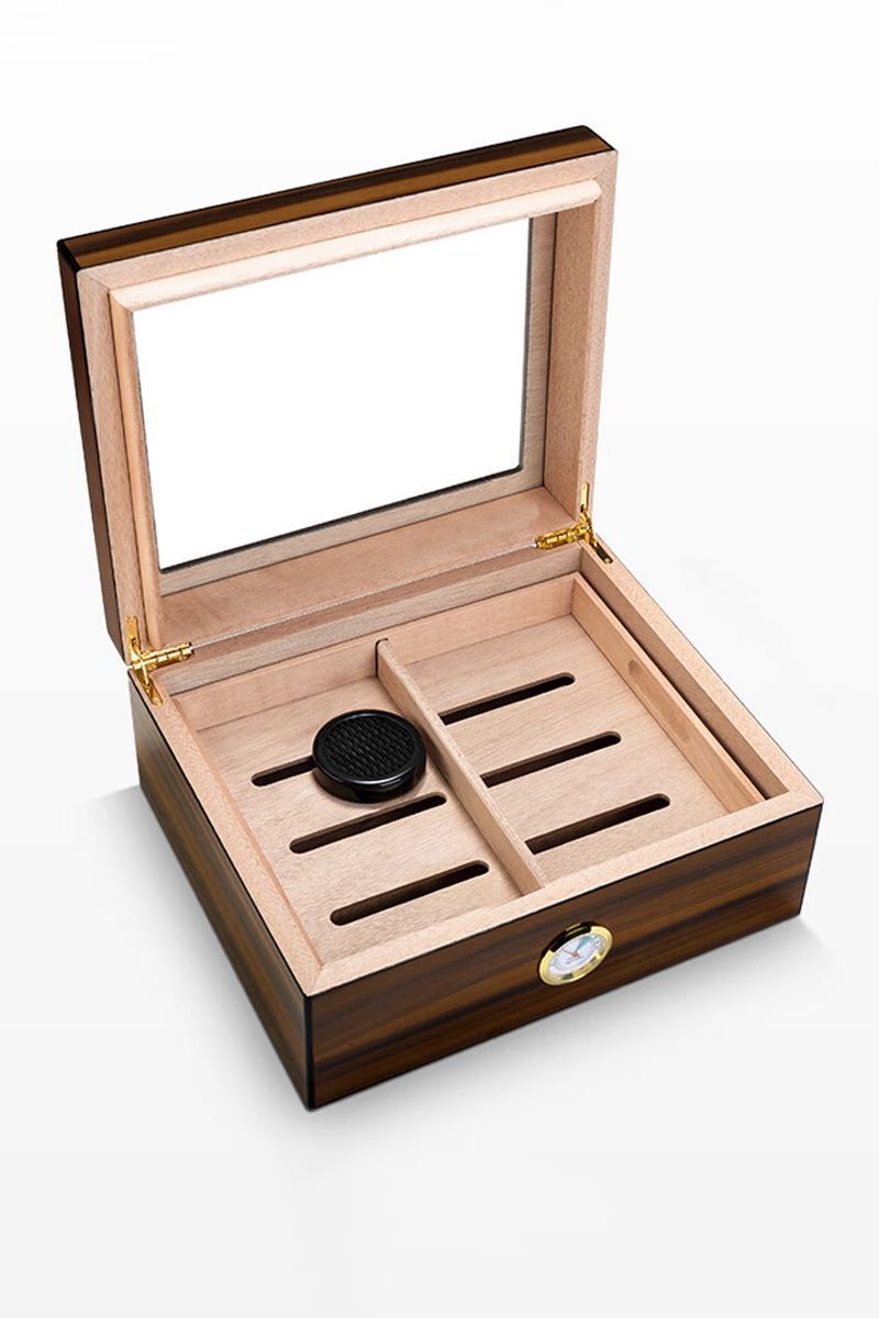 Falconetti Parlak Kahverengi Camlı 2 Katlı Humidor Puro Kutusu rd43