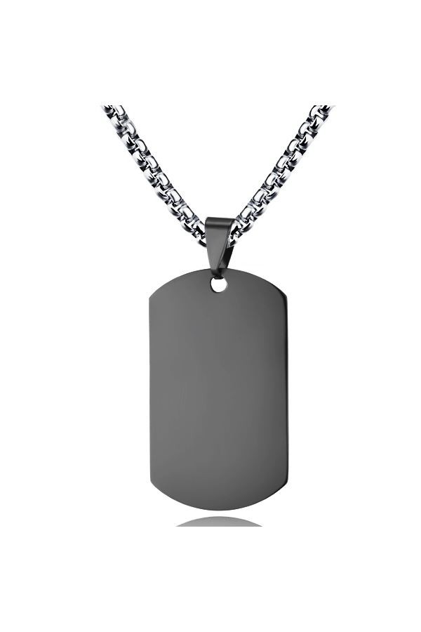 Chavin Siyah Orta Boy Dogtag Asker Künyesi Çelik Kolye eb30sy