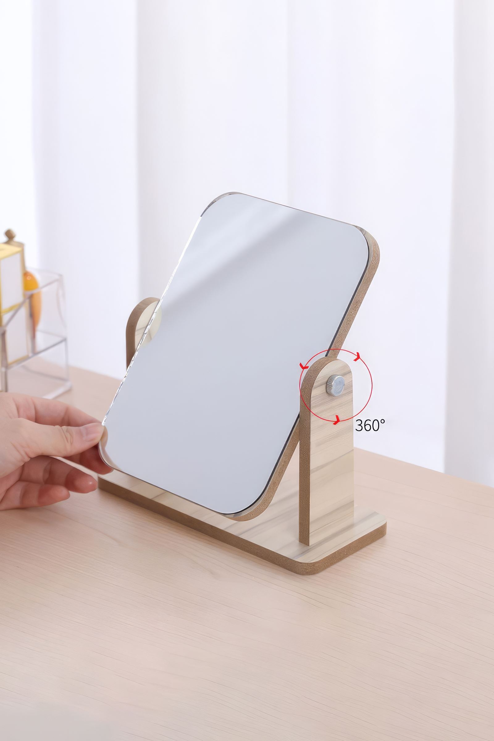 Masa Üstü 13 cm Ahşap Tek Taraflı Dikdörtgen 360° Dönen Masa Aynası cin805