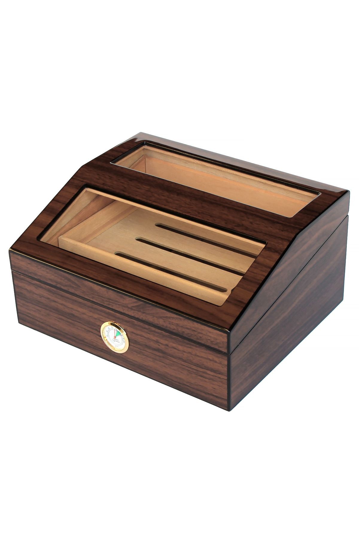 İspanyol Sediri 2 Kat Camlı Açık Kahverengi Humidor Puro Kutusu ra93akhv