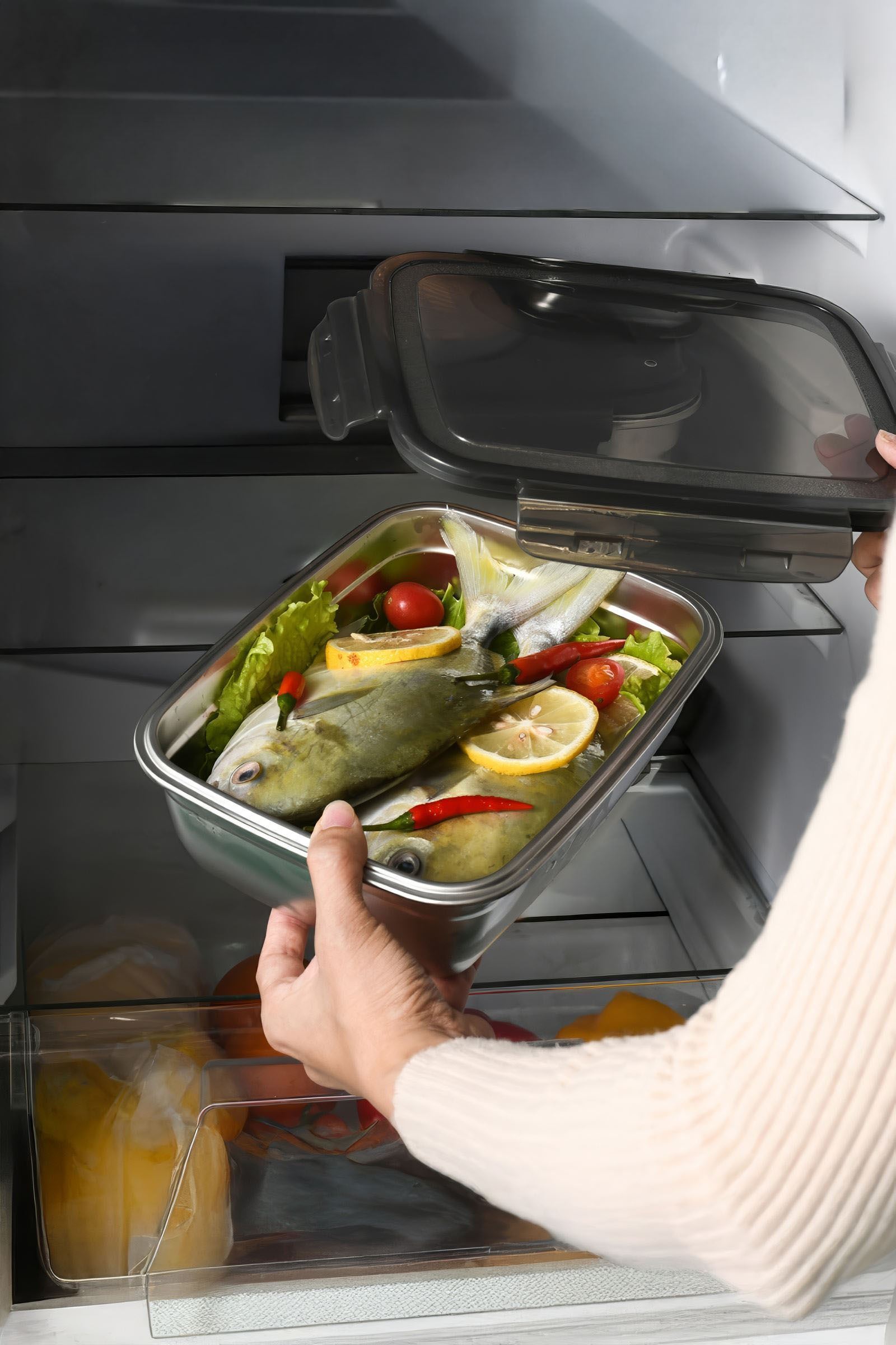 3 Adet 304 Çelik 550-850-1800 ml Yemek Meyve Et Buzdolabı Beslenme Saklama Kabı 