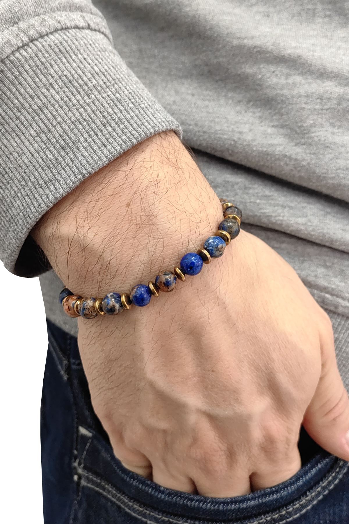 Chavin Lastikli Doğal Lapis Taşlı Erkek Bileklik ey17