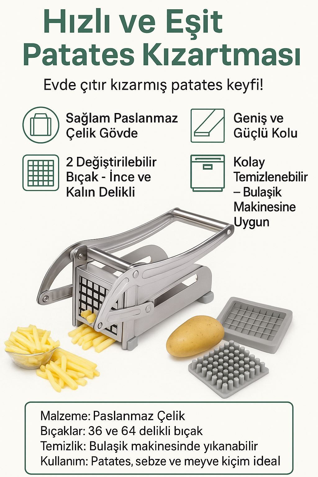 Çelik Patates Sebze Dilimleyici Küp Rende Doğrayıcı Dicer Kesici mt212