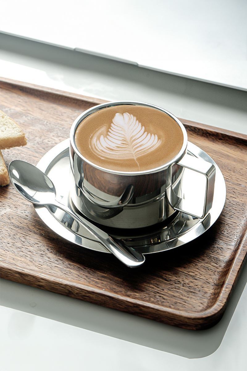 Çelik 3 Parça 200 ml Çift Cidarlı Espresso Kahve Fincan Seti Sunum Bardağı mt119