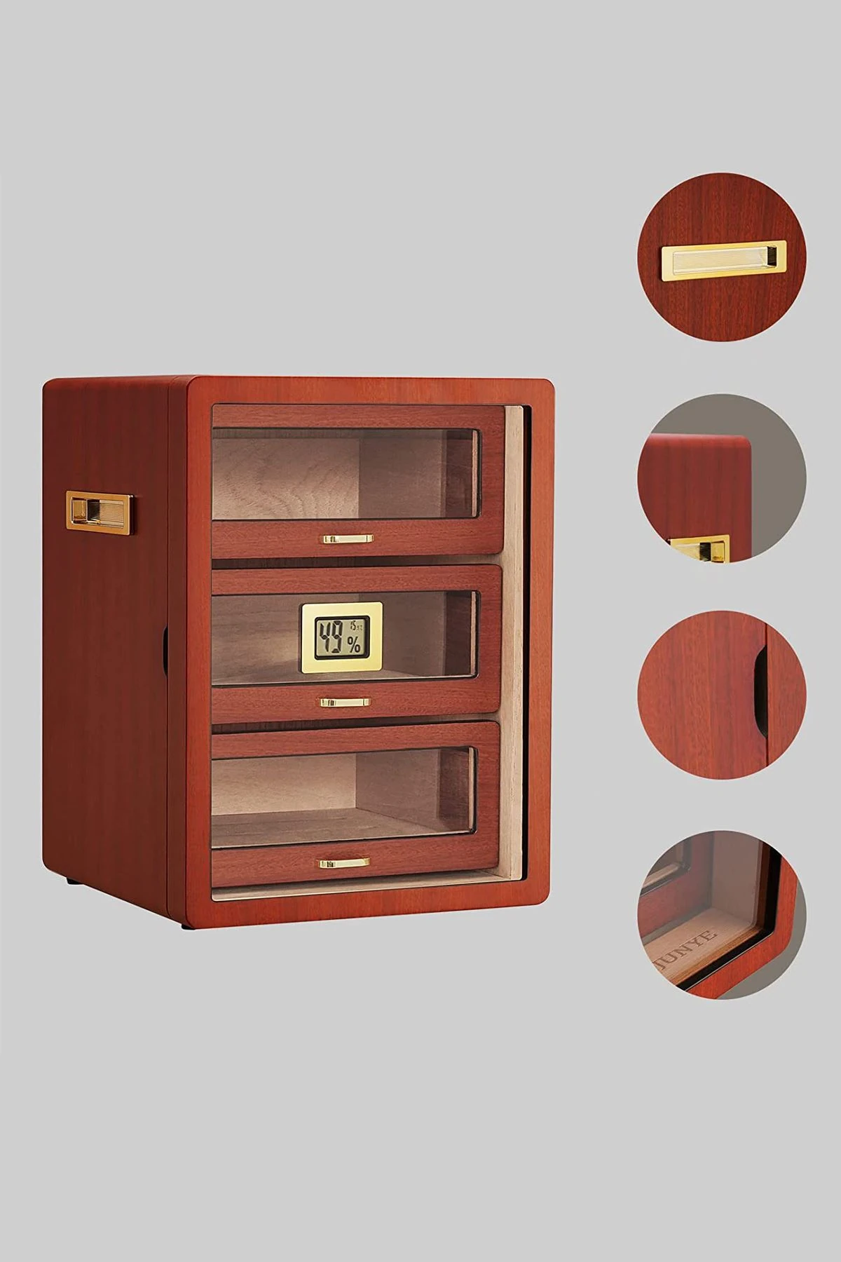 Falconetti Çekmeceli 3 Katlı Açık Kahverengi Sedir Humidor Puro Kutusu rc78akhv 