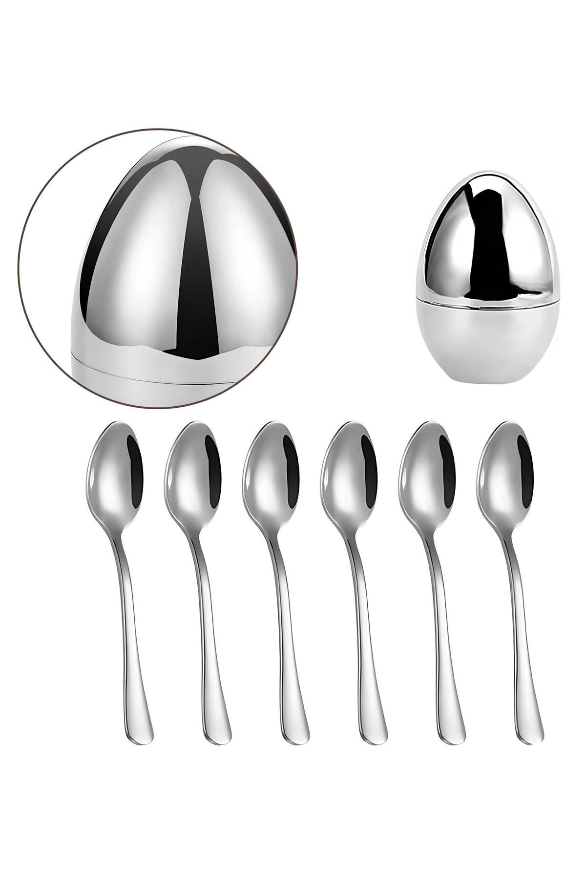 Çelik 6 Parça Silver Yumurta Tatlı Kaşık Set cin612by