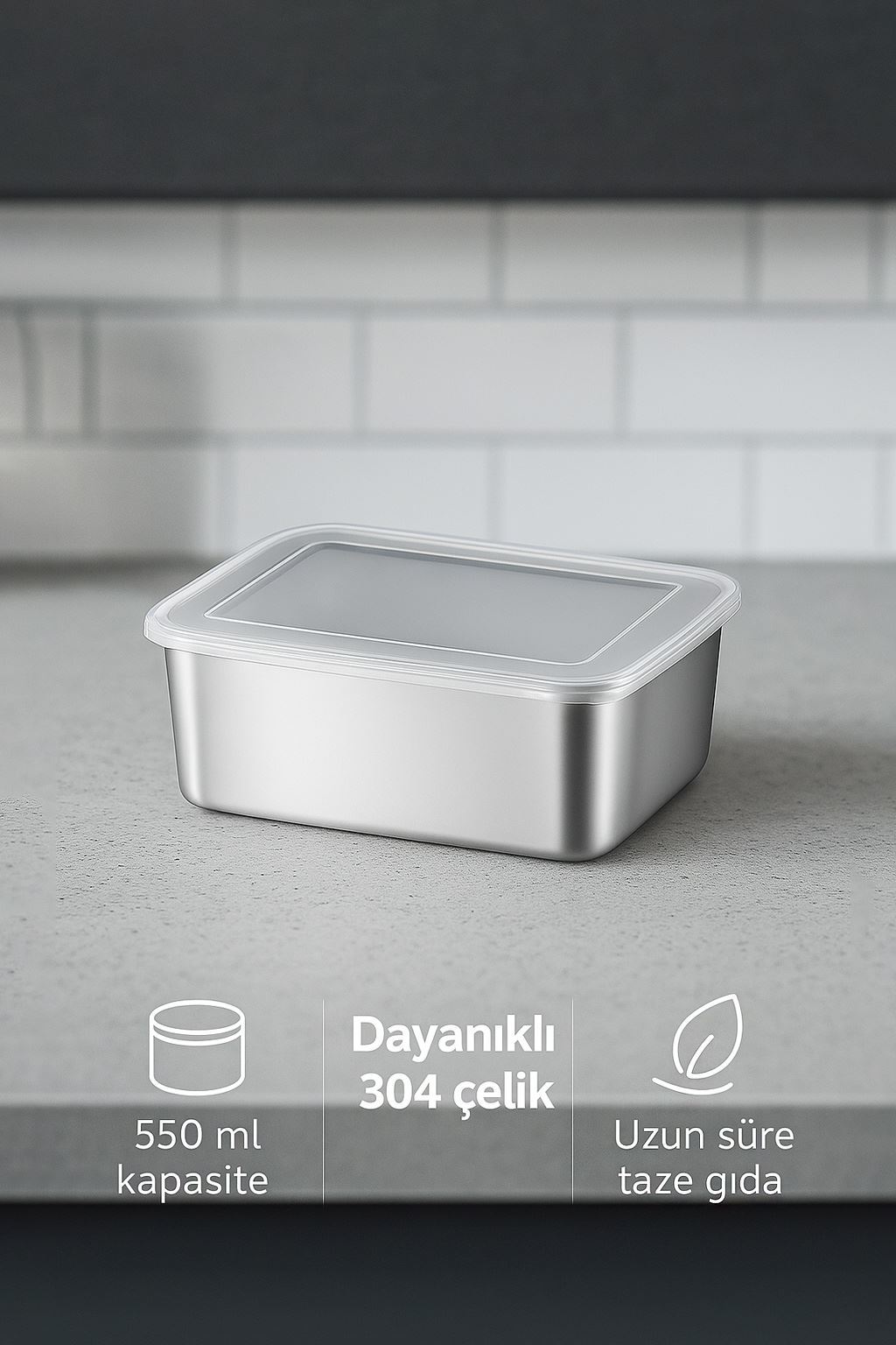 2 Adet 304 Çelik 550 ml Yemek Meyve Et Buzdolabı Beslenme Saklama Kabı mt107-2