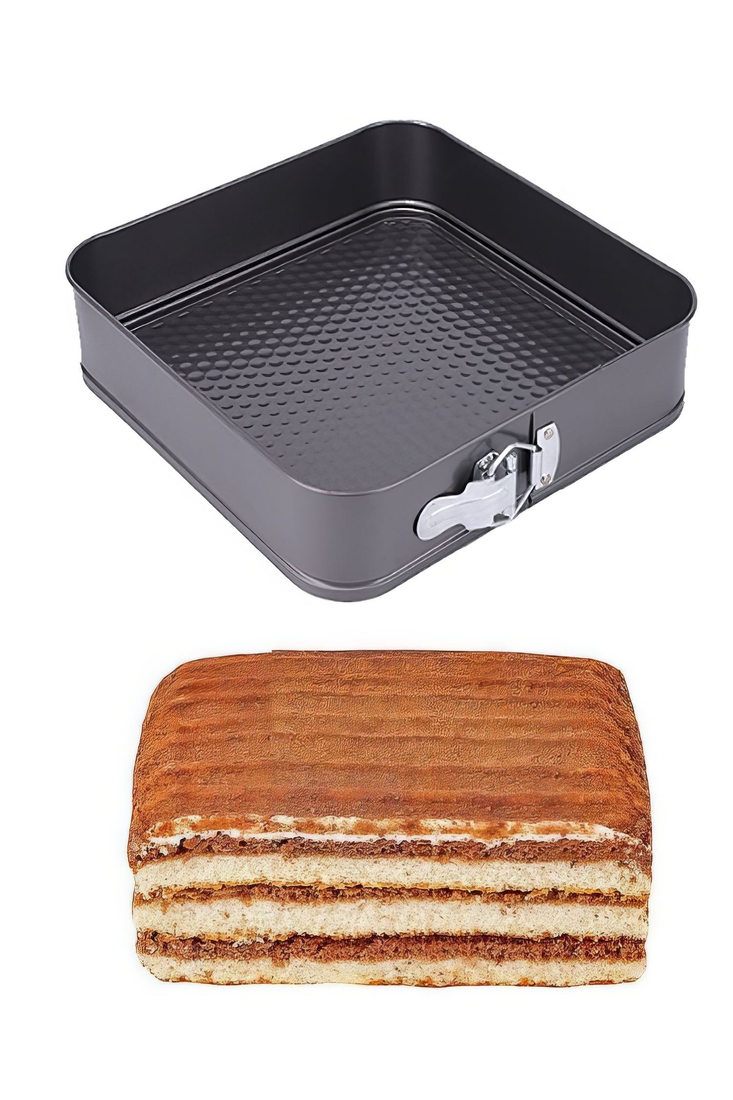 Karbon Çelik 24 cm Siyah Kare Kelepçeli Kek Pasta Kalıbı cin799sy