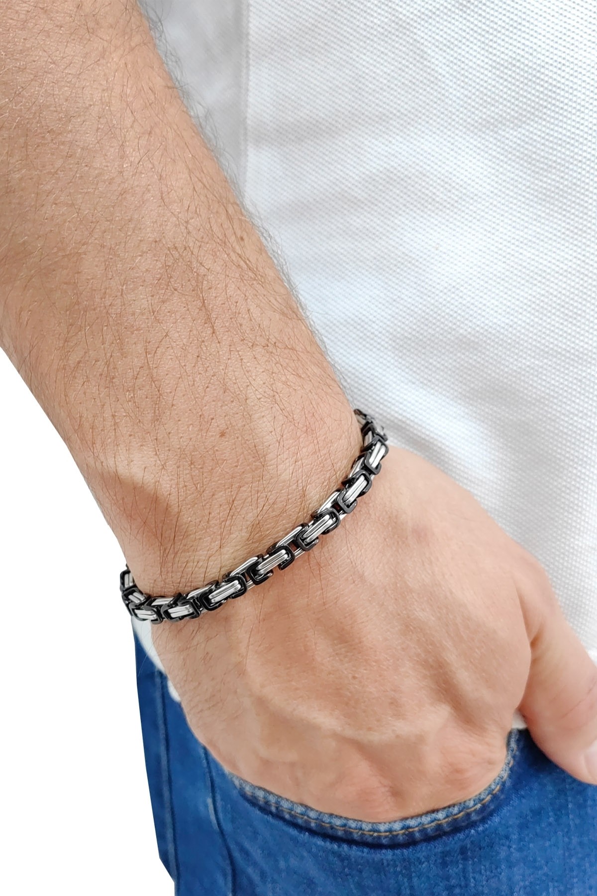 Chavin Kral Model 5 mm. Siyah Gri Çelik Erkek Bileklik az68-5sy