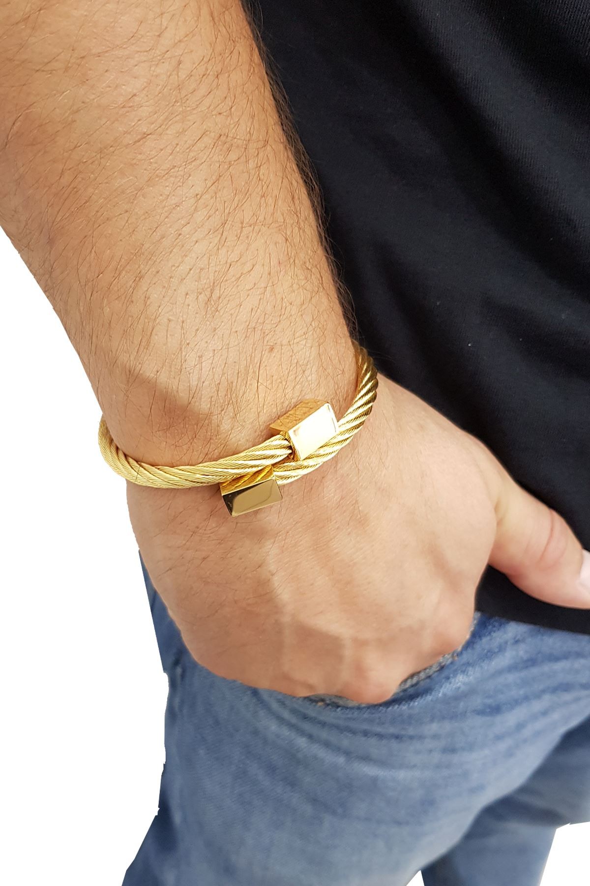 Chavin Helezon Yaylı Gold Hasır Çelik Erkek Bileklik ek94sr