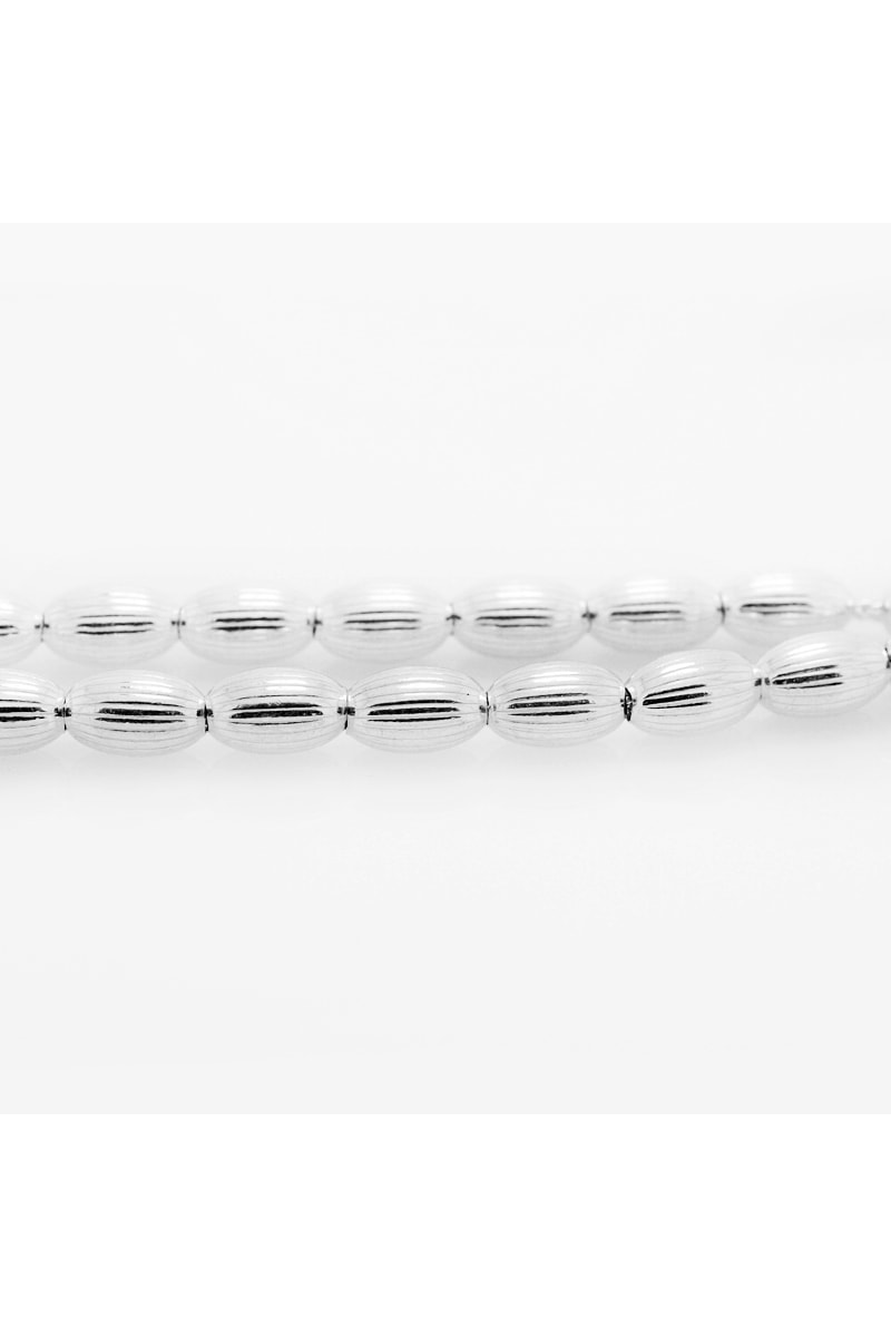 Chavin Çizgili Lazer Kesim Damla Model Gümüş Tespih ca04