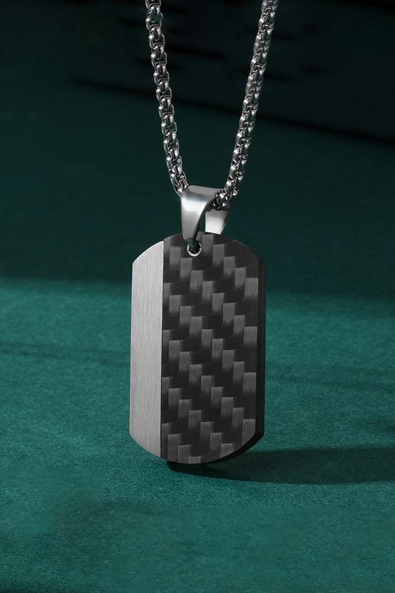 Chavin Karbon Fiber Siyah Dogtag Asker Künyesi Çelik Erkek Kolye eu50