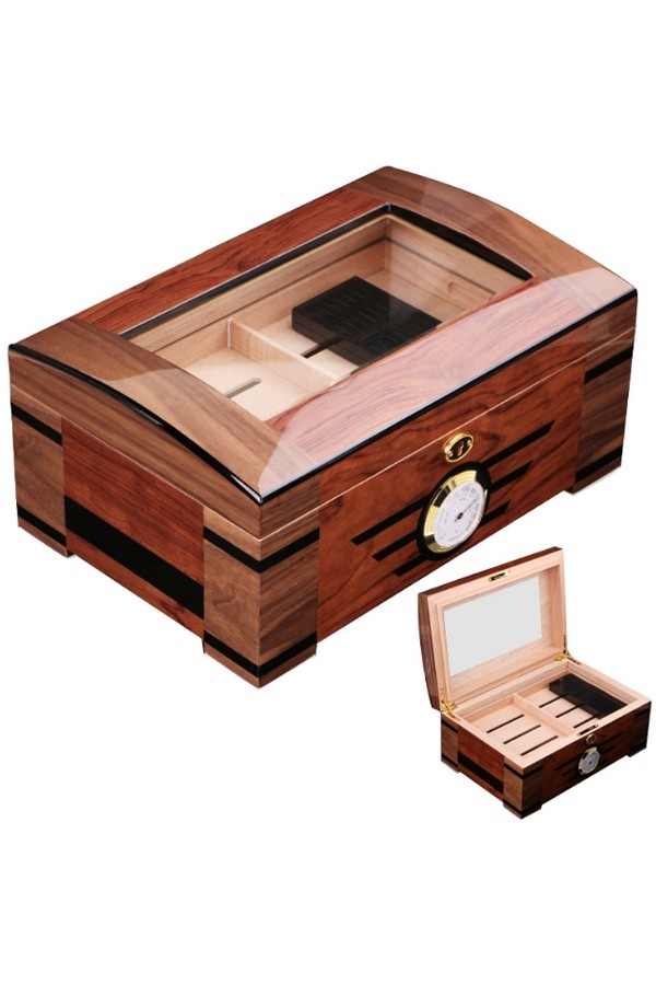 İtalyan Sediri 2 Katlı Camlı Özel Humidor Puro Kutusu ht82