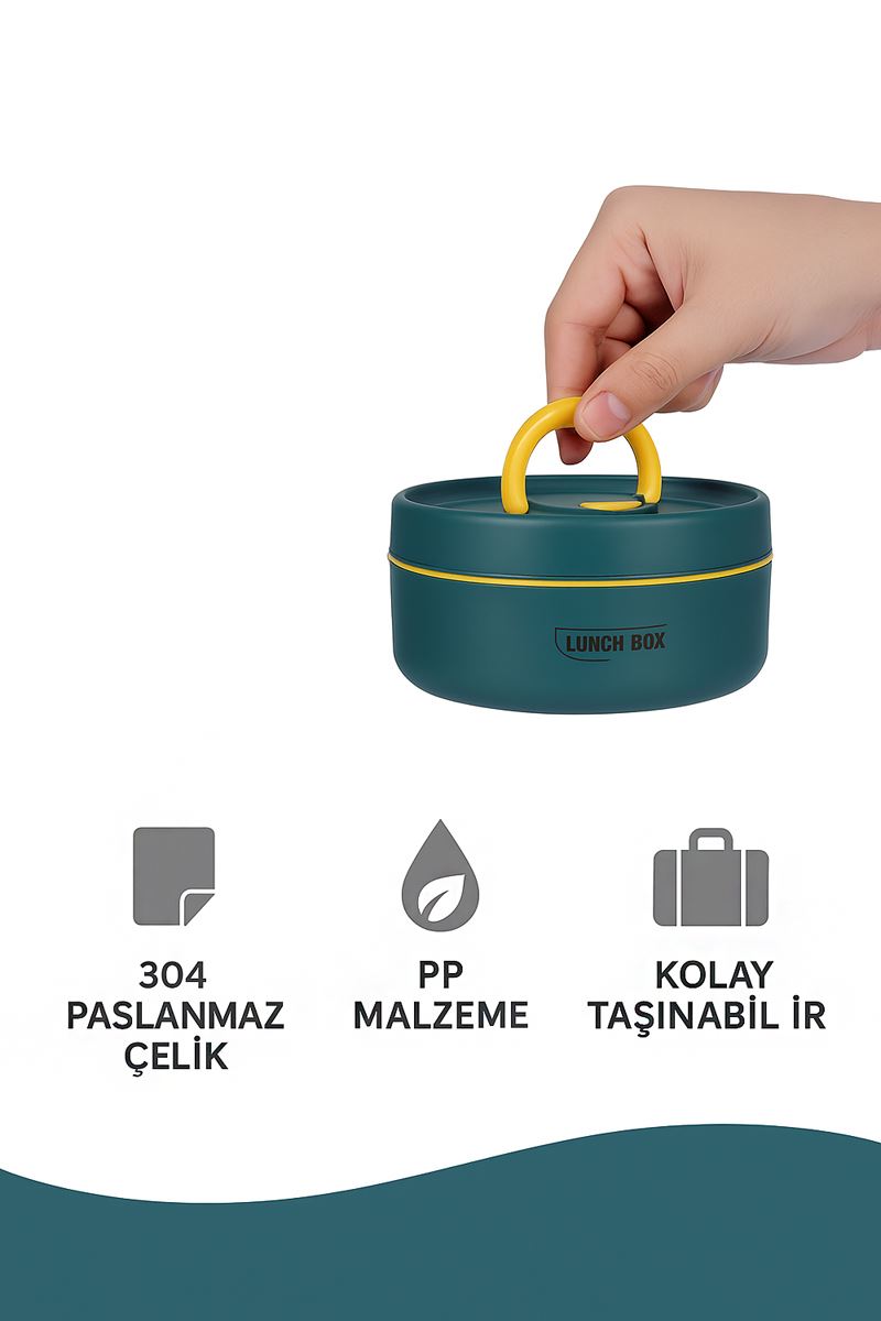 304 Çelik Mavi 430 ml Yemek Saklama Kabı Sefer Tası (SICAK TUTMAZ) cin417mv