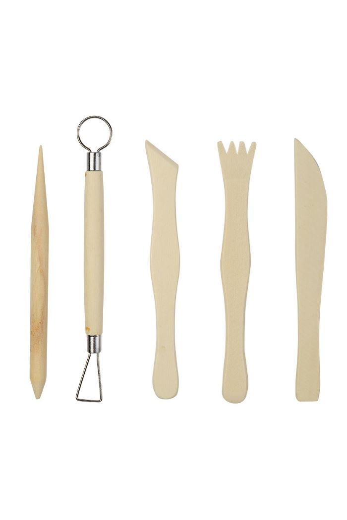 5 Parça Ebeşuar Seramik Kil Çömlek Heykel Ahşap Modelleme Oyma Seti cin659