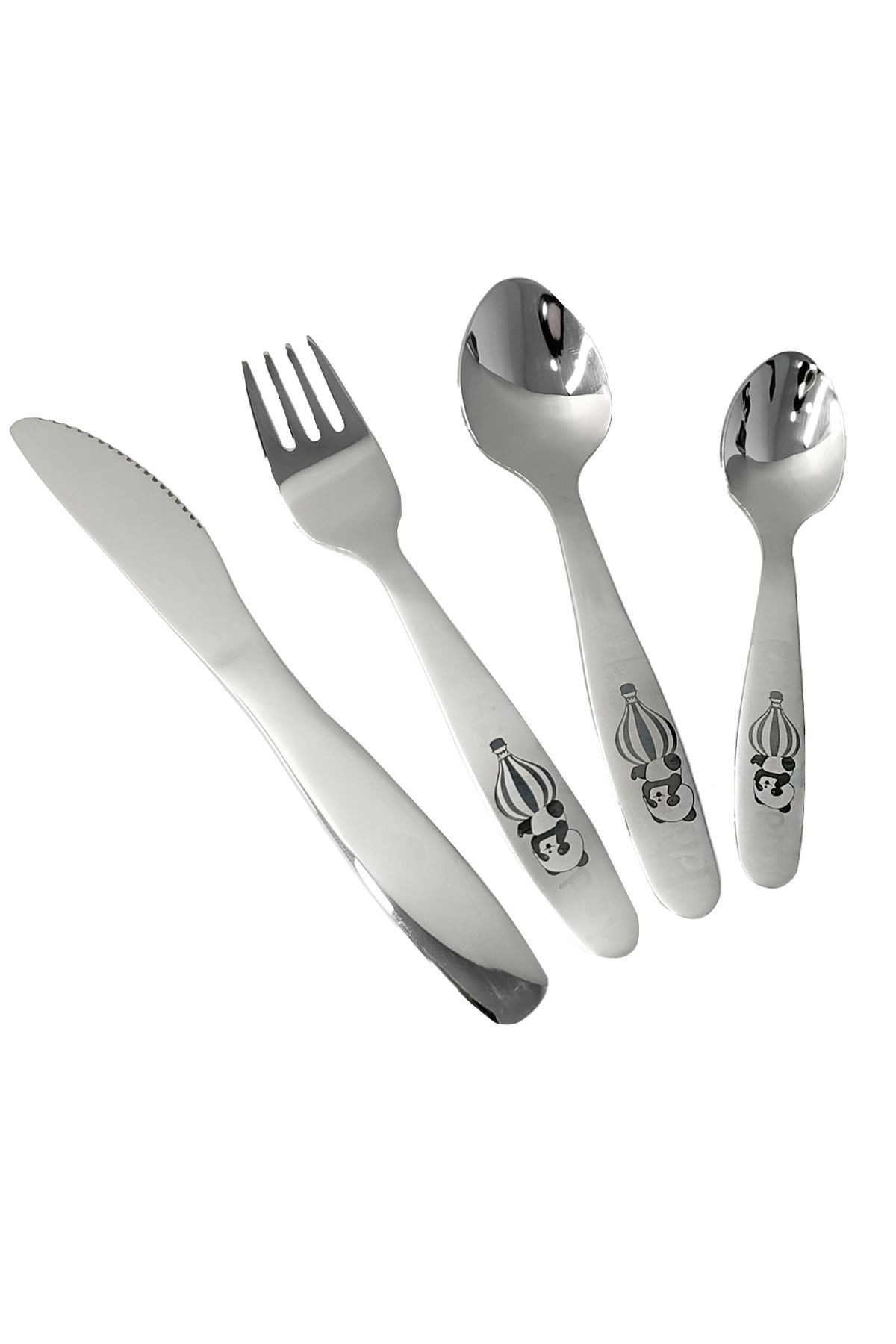 304 Çelik Panda Baskılı Çocuk Kaşık ve Çatal Bıçak Set mt150