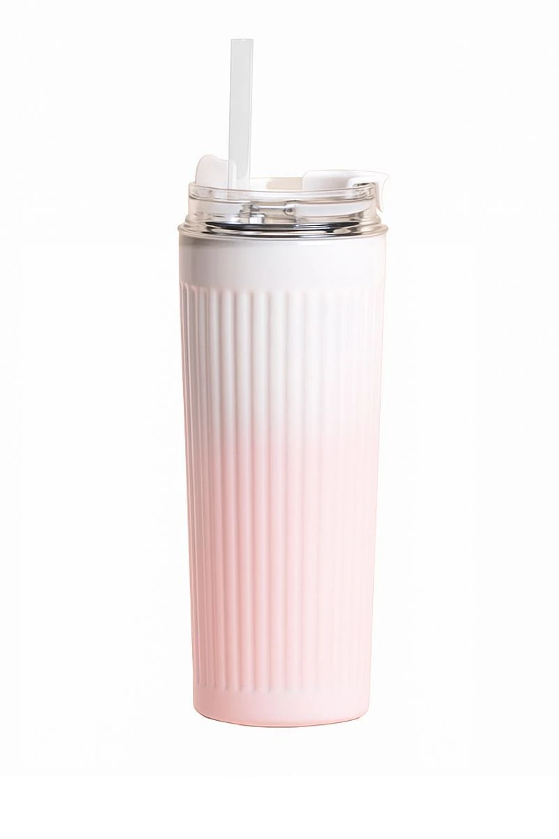 316 L Çelik 500 ml. Pembe Beyaz Degrade Pipetli El Termos Mug cin913pm