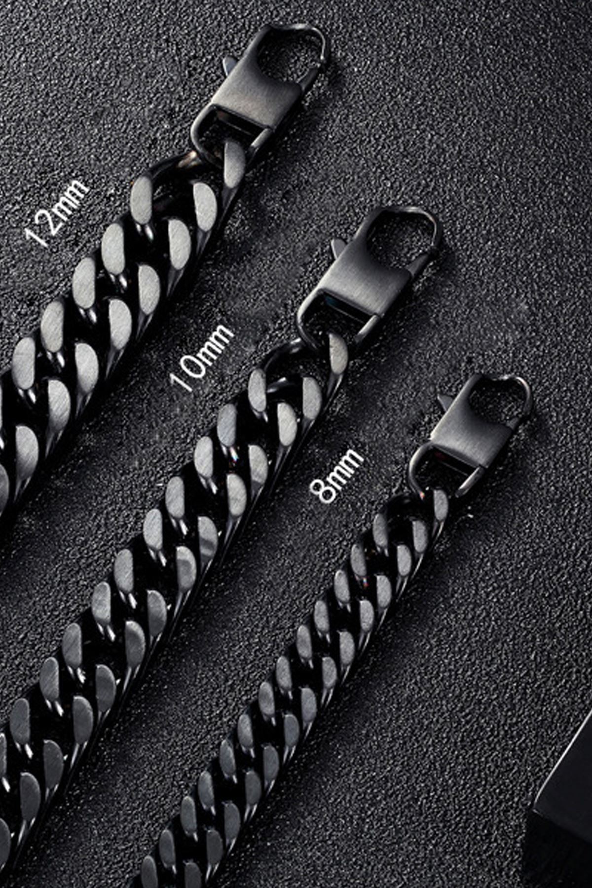 Chavin 12 mm. Mat Siyah Çelik Erkek Bileklik dy77-12