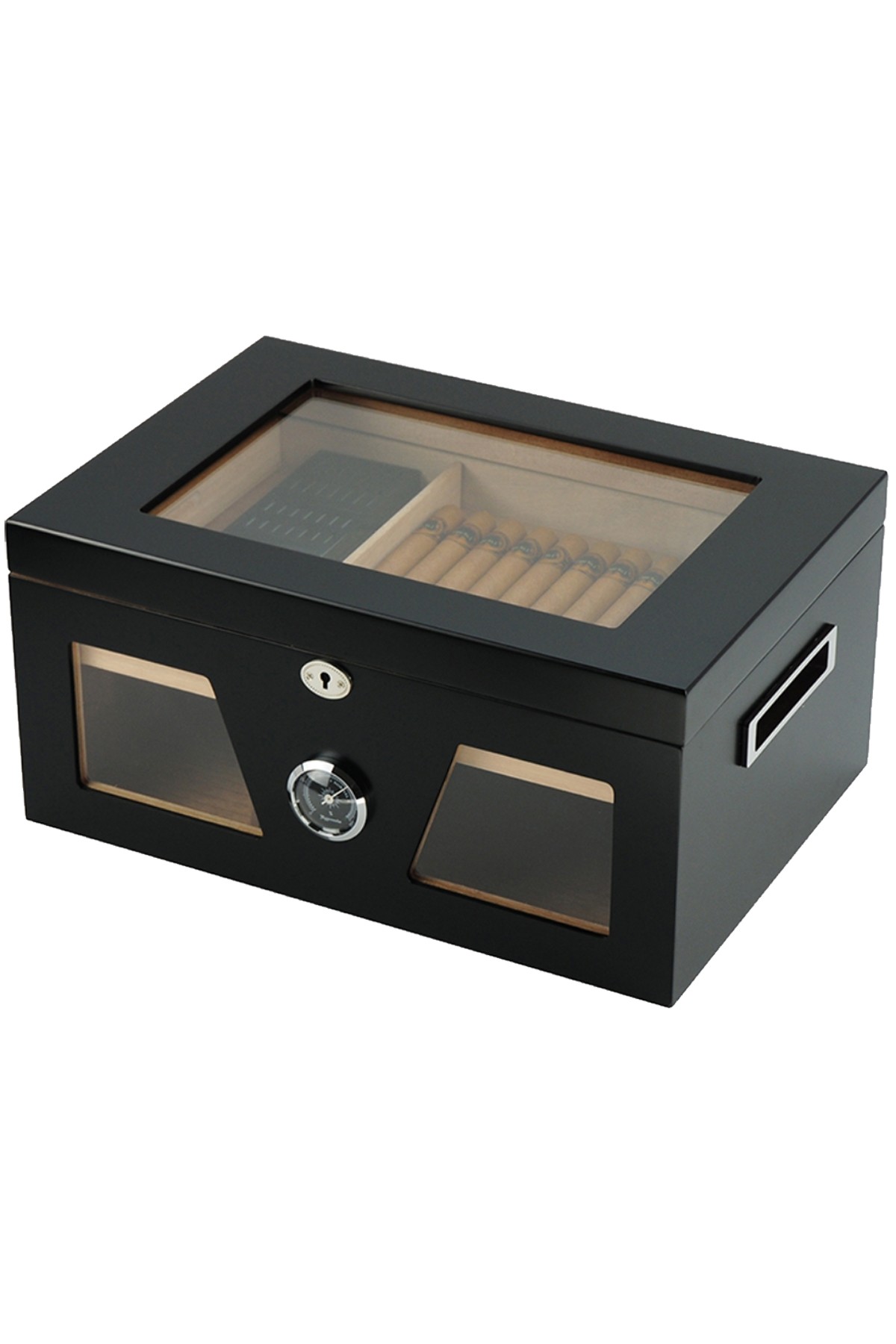 Falconetti Siyah 2 Katlı Camlı Humidor Puro Kutusu rc21