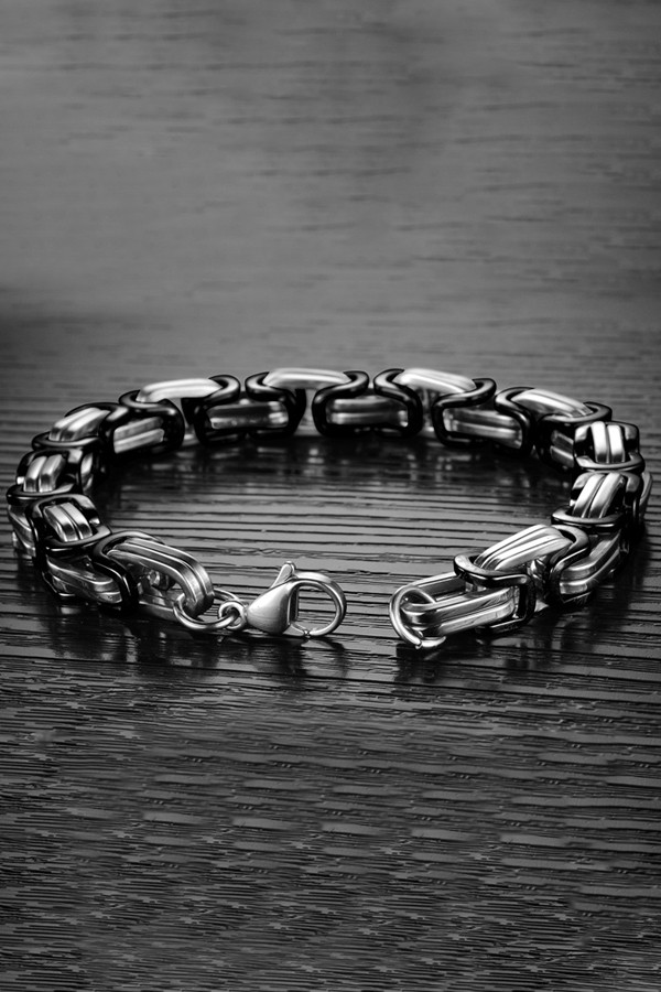Chavin Kral Model 6 mm. Siyah Gri Çelik Erkek Bileklik az68sy