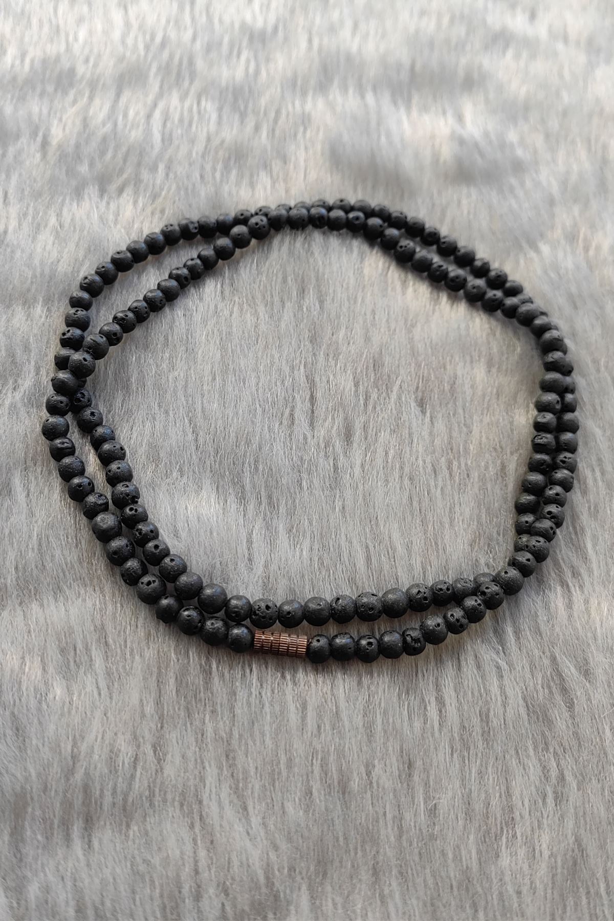 Chavin 4 mm. 60 cm. Siyah Lav Taşı Erkek Kolye dp65