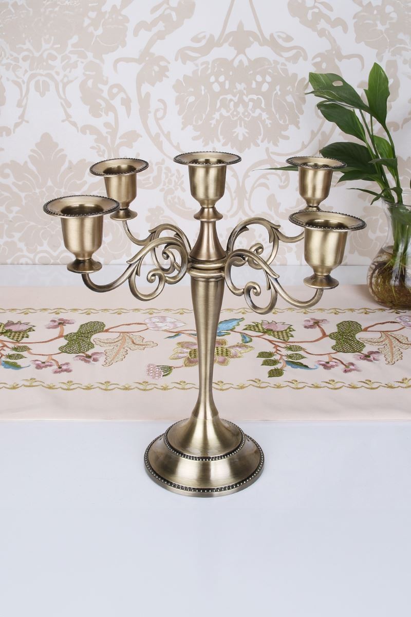 5 Gözlü Metal Retro Şık Restoran Düğün Şamdan Dekoratif Mumluk mt156rt