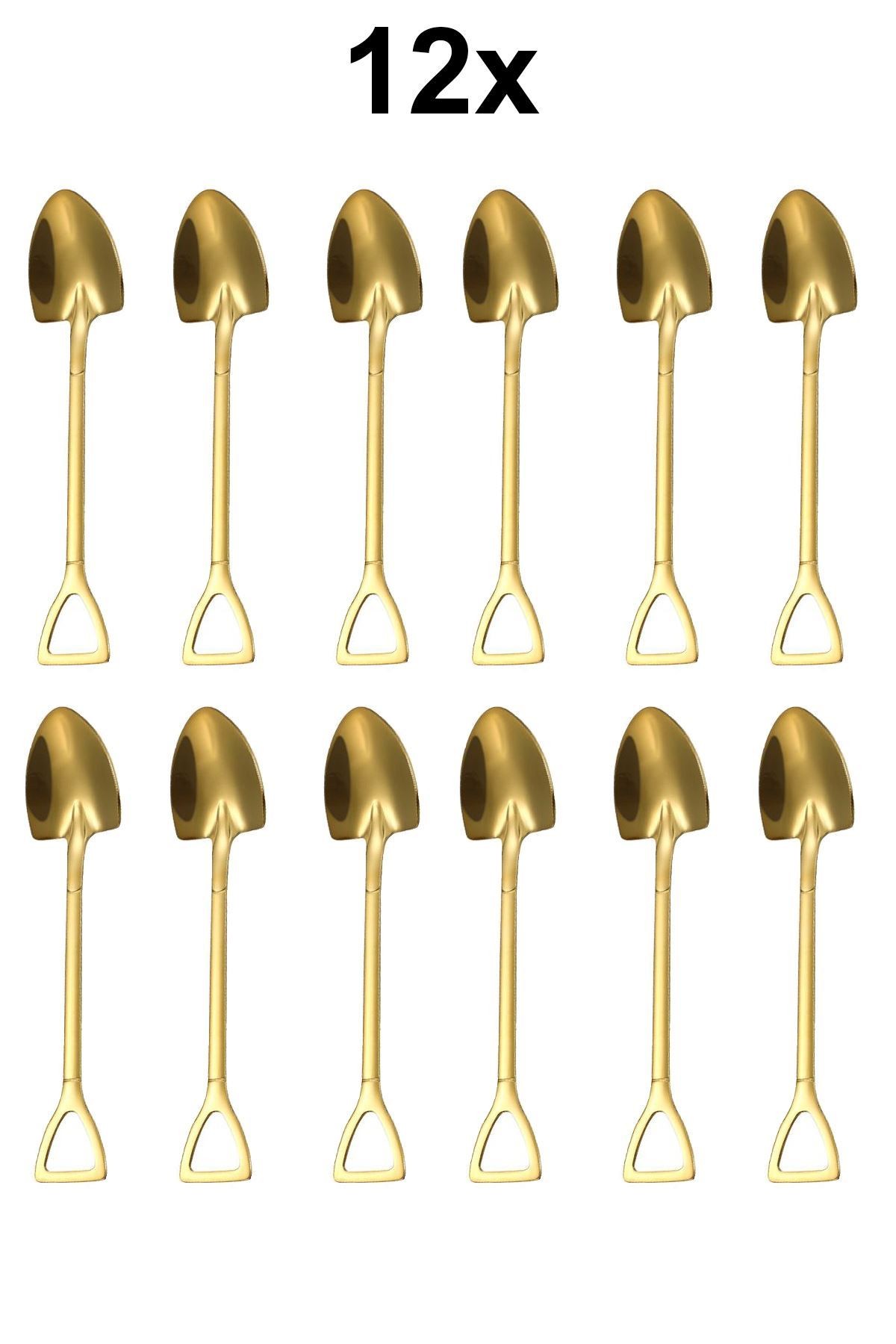 12 Adet Çelik Gold Kürek Model Tatlı Meyve ve Dondurma Kaşığı cin754sr-12