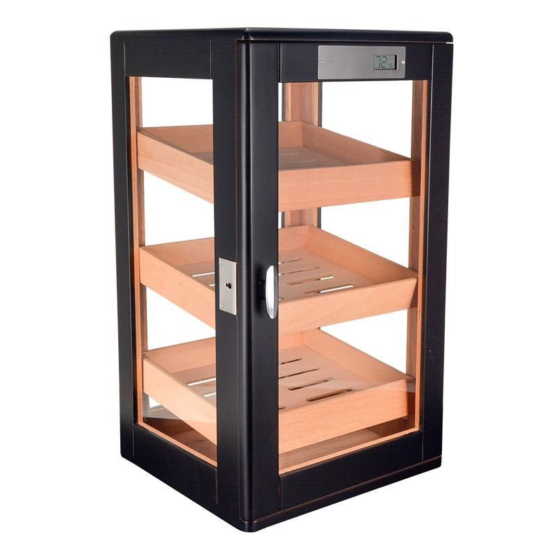 Falconetti Sedir Ağacı 3 Katlı Camlı Siyah Özel Humidor Puro Kutusu rd12