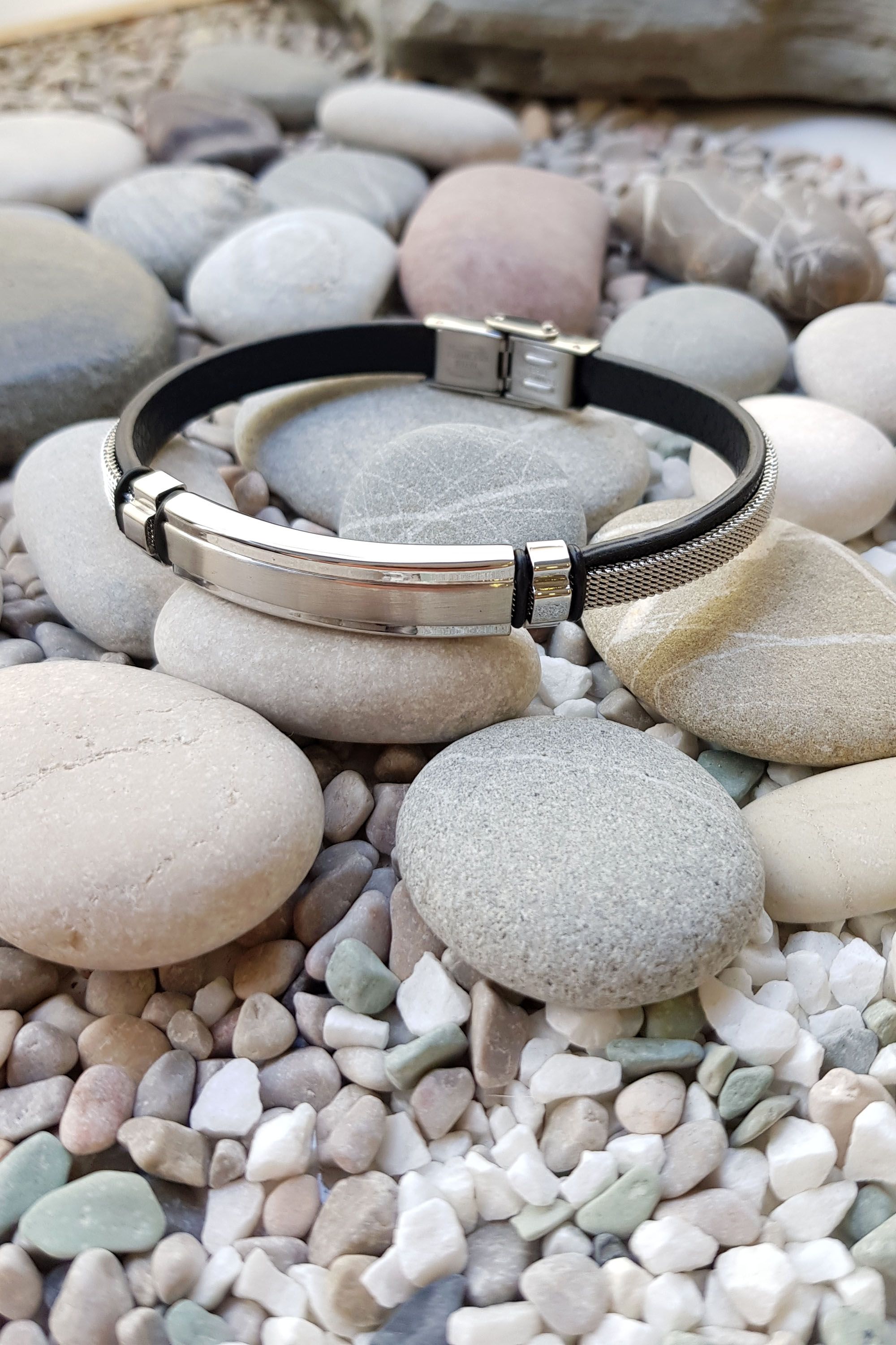 Chavin Deri Üzeri Örgü Çelik Erkek Bileklik ec55by