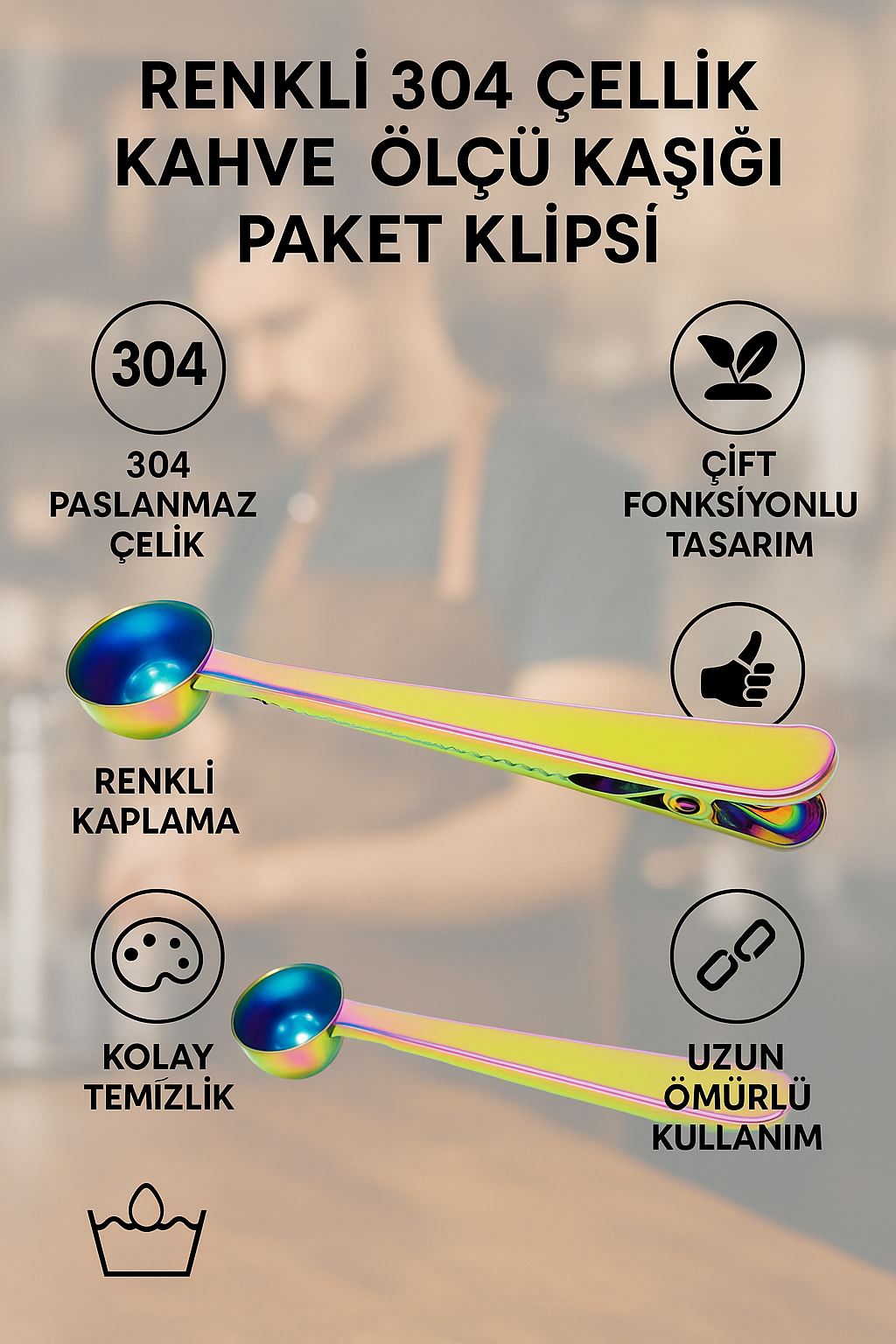 Renkli Paslanmaz Çelik Kahve Ölçü Kaşığı Paket Klipsi cin108ml