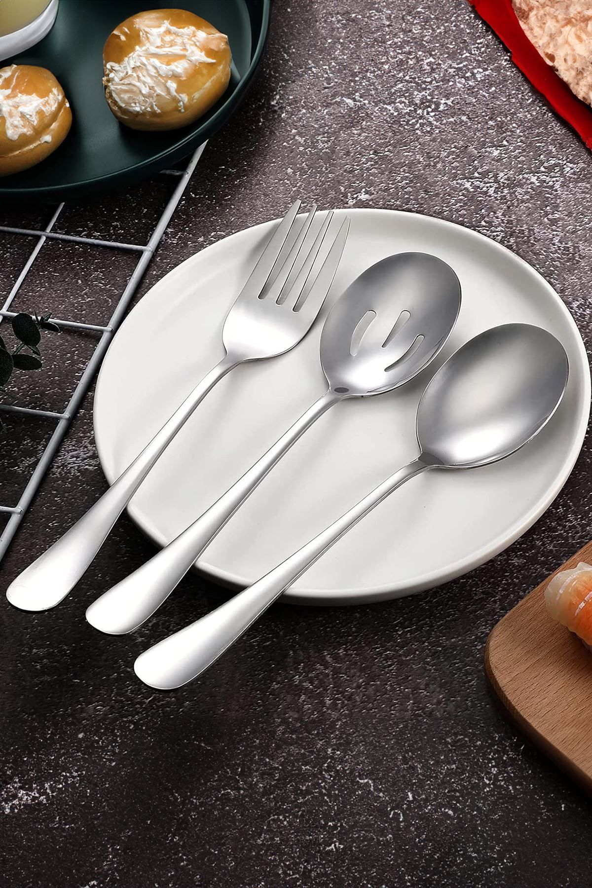 7 Parça Çelik Sunum Servis Kaşığı Kaşık Çatal Bıçak Spatula Seti mt154by