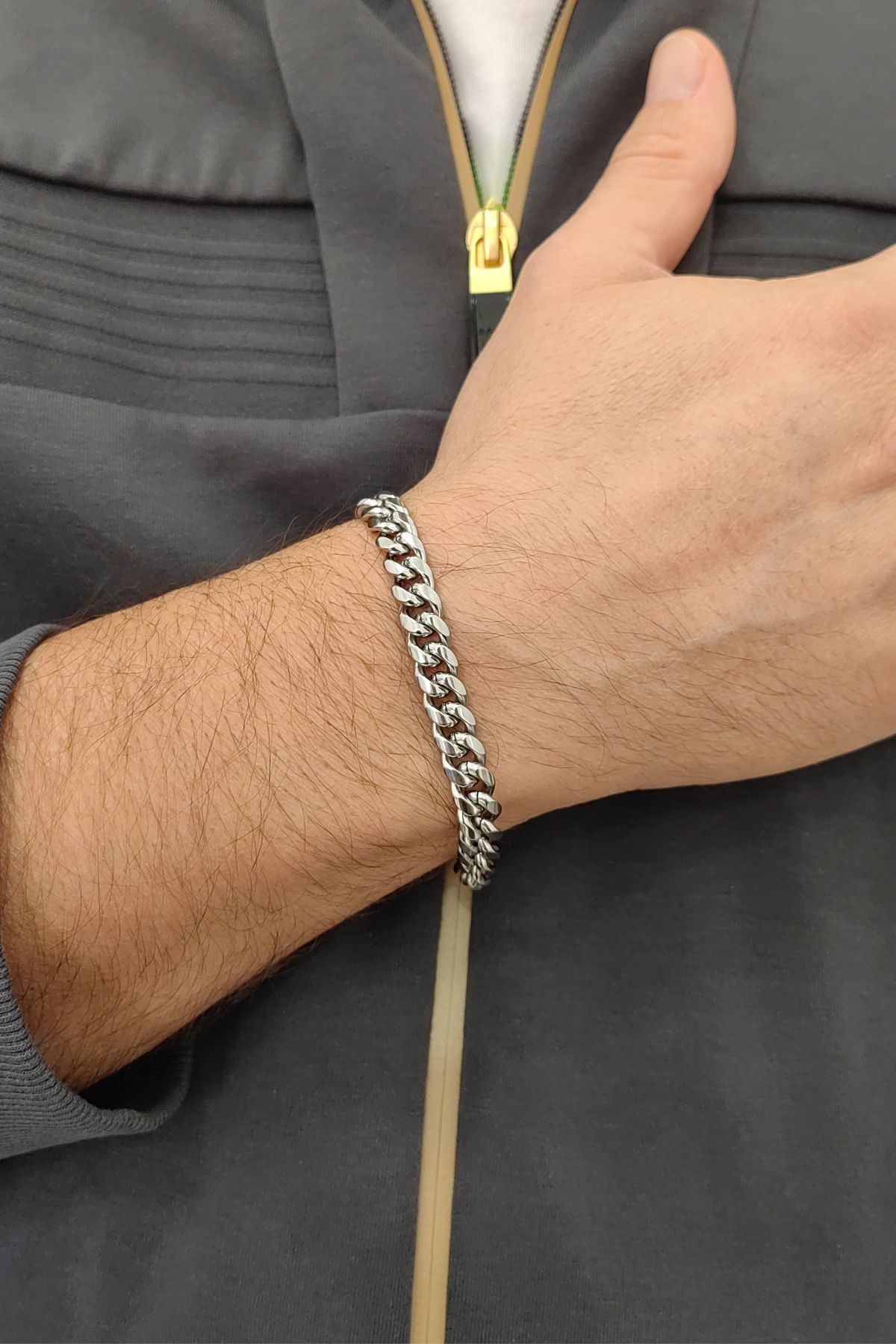 Chavin 8 mm. 20 cm. Gri Çelik Erkek Bileklik er06by