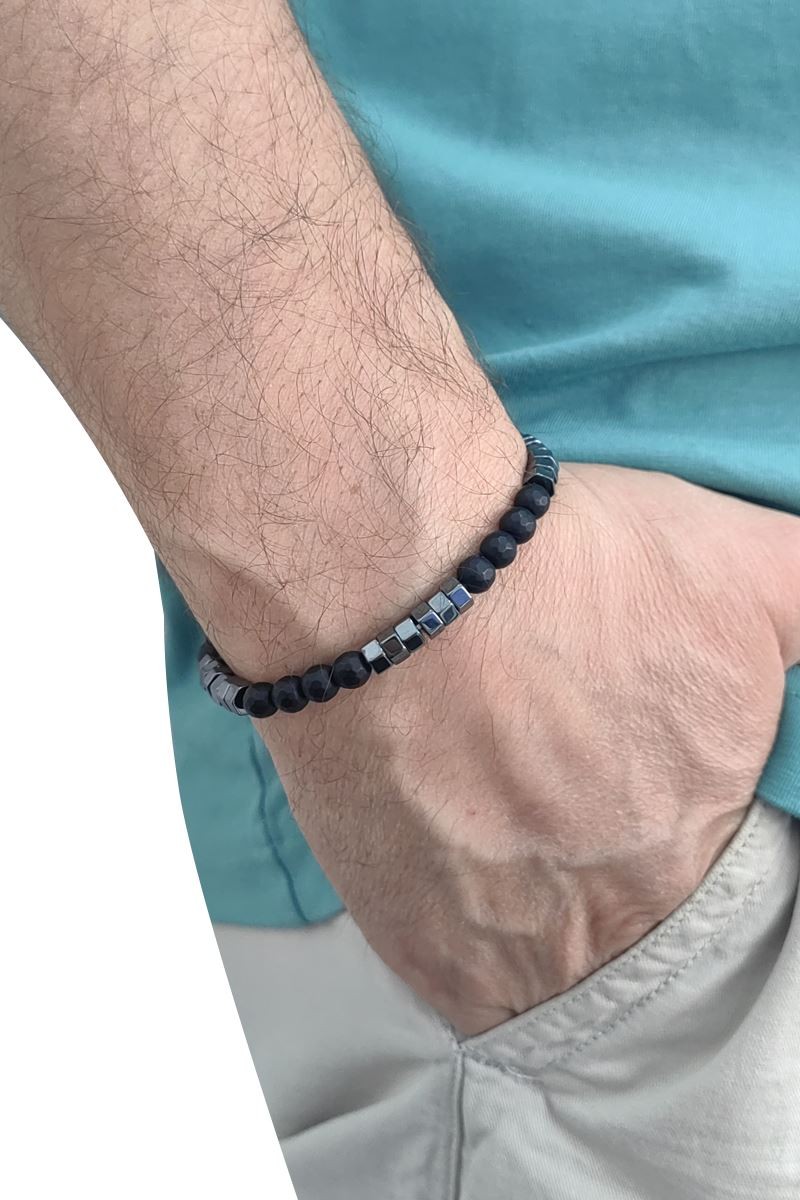 Chavin Lastikli Doğal Hematit Taşlı Erkek Bileklik ey29