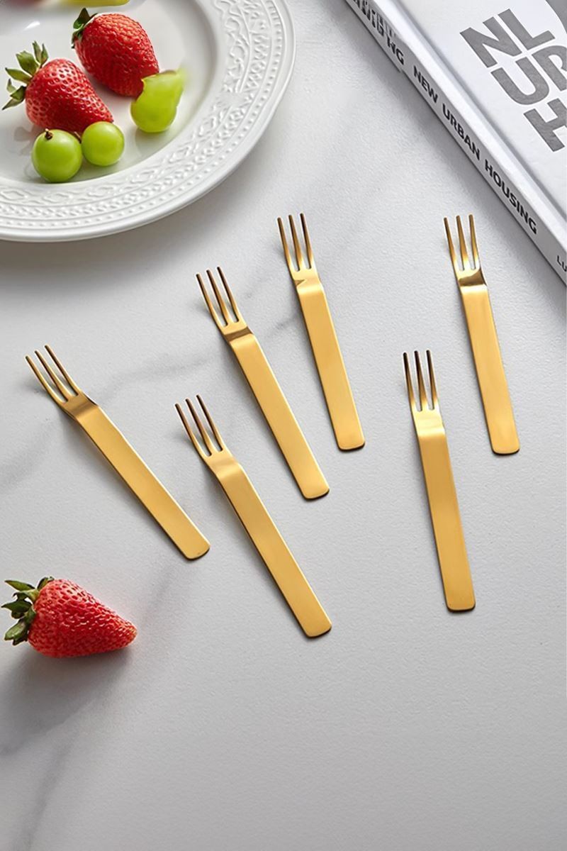 304 Çelik 12 Adet Gold Renk Tatlı ve Meyve Çatalı mt159sr-12