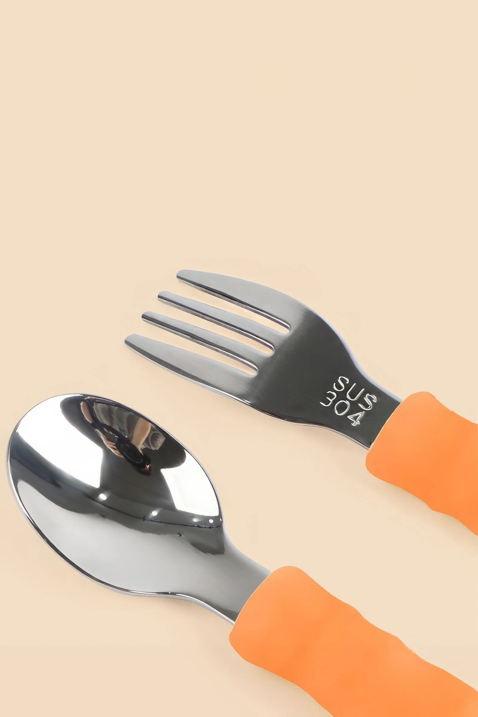 304 Paslanmaz Çelik Turuncu Bebek Kaşık ve Çatal Set cin930tr