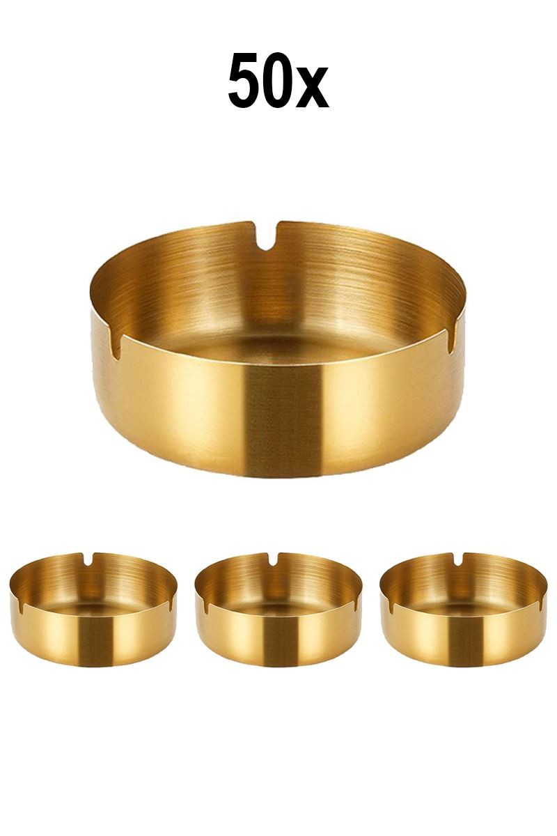50 Adet Çelik Gold 8 cm Kafe Restaurant Lokanta Yuvarlak Kül Tablası Küllük 